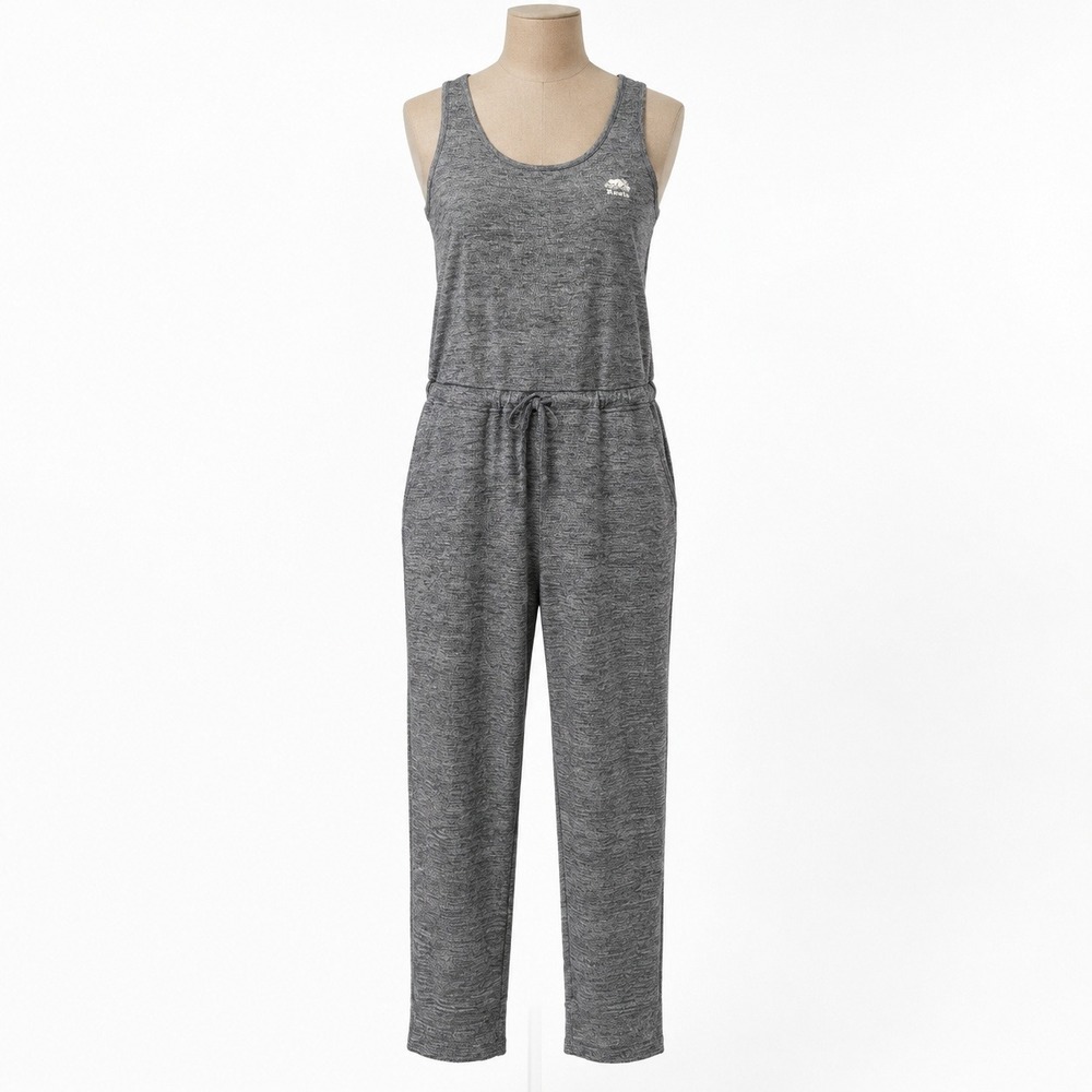 Roots Canada Sleeveless Drawstring Jumpsuit Romper Sz L Gray Lounge Active Yoga